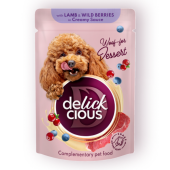 Кремообразно лакомство за кучета DELICKCIOUS Flakes with lamb and wild berries in creamy sauce с агнешко и горски плодове